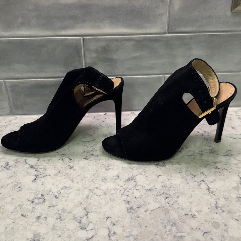 Tory Burch  Black Suede Peep-Toe Ankle Pumps Heels size 7